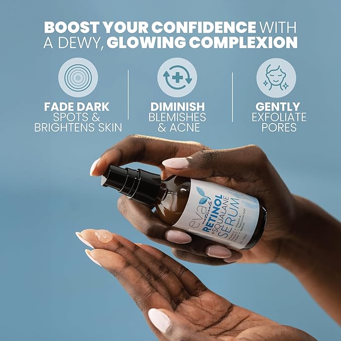 Eva Naturals Retinol + Squalane Serum – Anti Aging Face Serum for Wrinkles, Collagen Boost, Eye & Night Use – Retinoid Skin Care for Acne, Pores, Dark Spots & Sensitive Skin