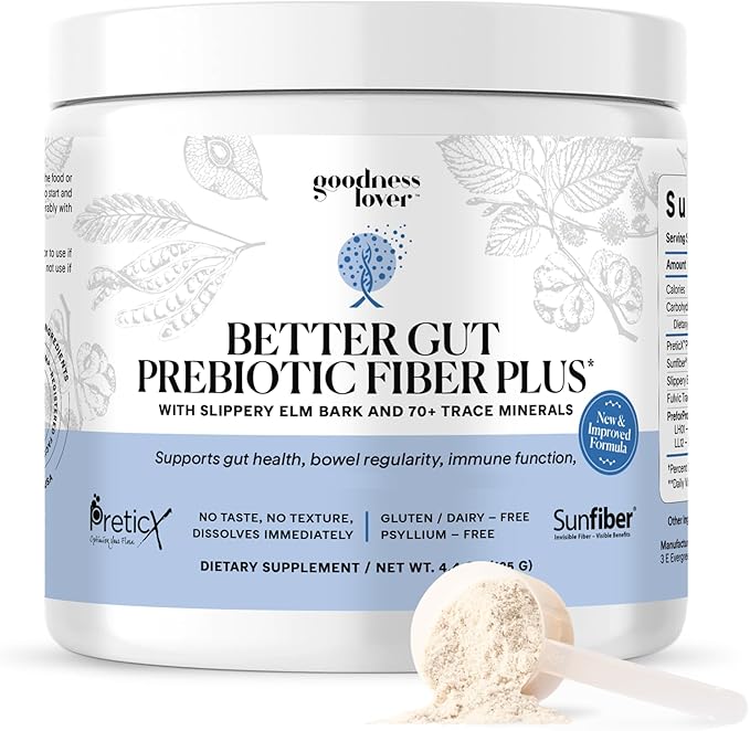 Goodness Lover Better Gut Prebiotic Fiber Plus, Digestive Health Supplement for Gut Health Support, Bloat Relief & Regularity Support, 30 Servings