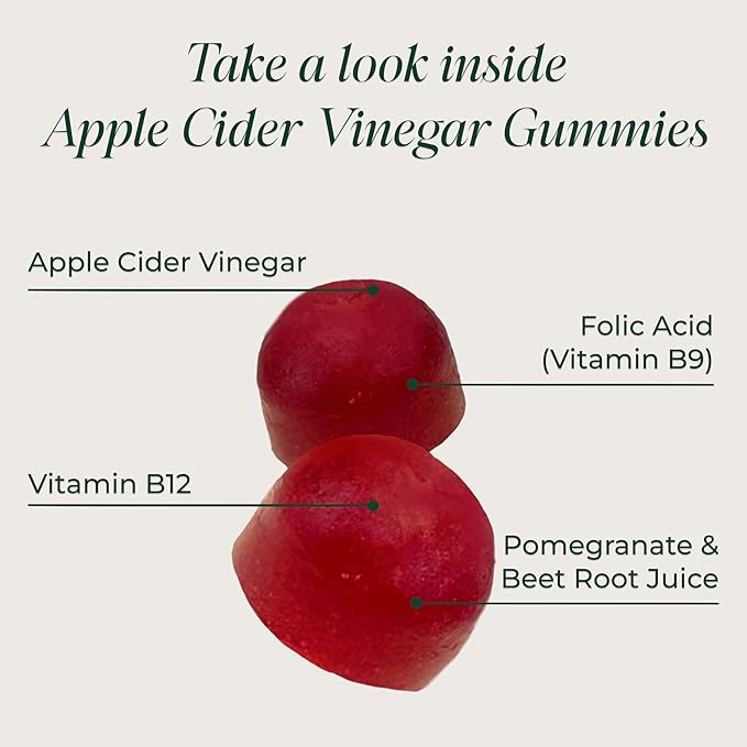 Primal Harvest ACV Gummies, 60 Sugar Free Apple Cider Gummies Beetroot and Pomegranate to Support Immunity, Digestion and Detox 750 MG