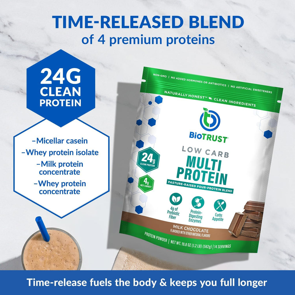 BioTrust Low Carb Protein Powder – Natural and Delicious Whey & Casein Blend from Grass-Fed Hormone Free Cows – Non GMO, Soy Free, Gluten Free, Hormone Free (Chocolate, 3-Pack)