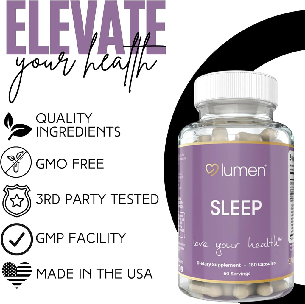 Lumen Naturals - Natural Sleep for Adults – Herbal Supplement with Melatonin, Valerian Root, Magnesium - Deep Sleep Support to Promote Calm Deep Sleeping for Better Rest (180 Count)