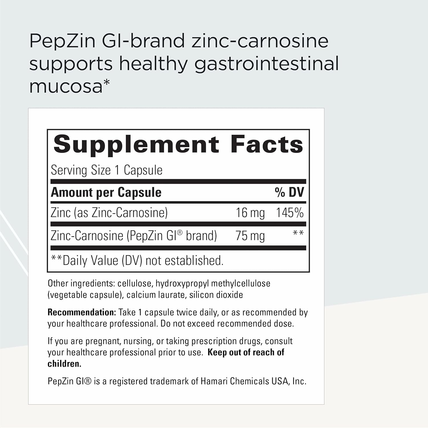 Integrative Therapeutics Zinc-Carnosine - Digestive & Gut Health Support* - GI Tract Supplement - Vegan, Gluten-Free & Dairy-Free - 60 Capsules (60 Servings)