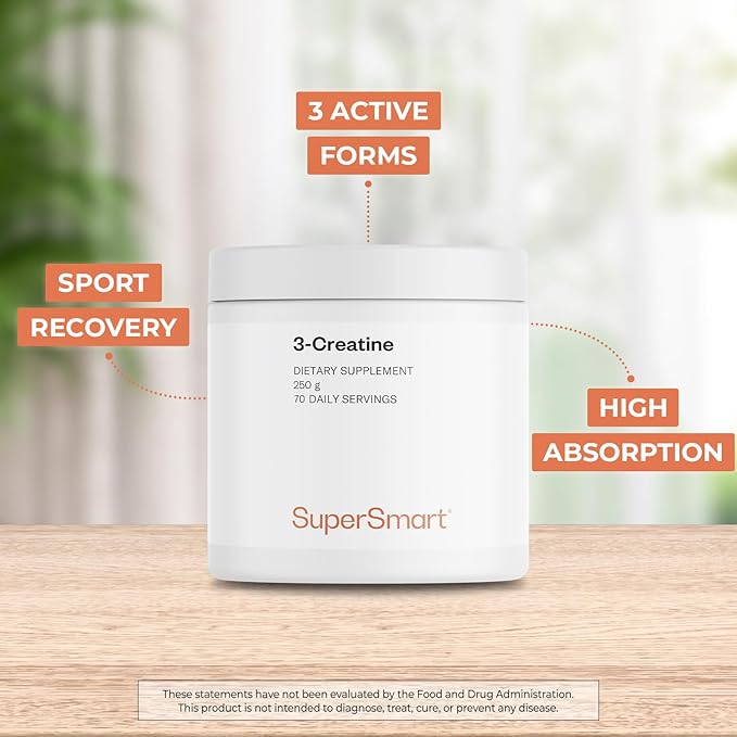 Supersmart - 3-Creatine - with Creatine Monohydrate - Physical Performance & Muscle Stimulator - Increase Faster Post-Exercise Recovery | Non-GMO & Gluten Free - 250 g