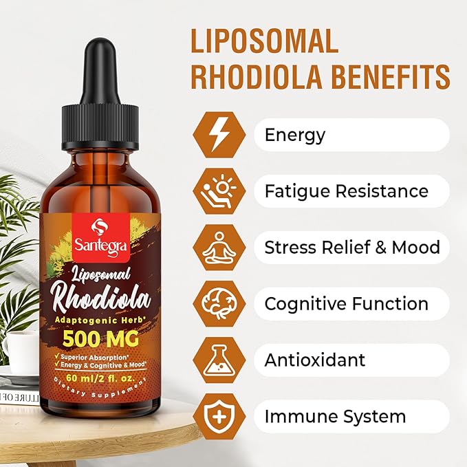57,000 MG Liposomal Active Rhodiola Rosea Supplement with Ashwagandha, Liquid for High Absorption, Rhodiola Rosea Root Extract Tincture for Energy, Stress, Mood, Vegan, Sugar & Gluten-Free, 240 ml