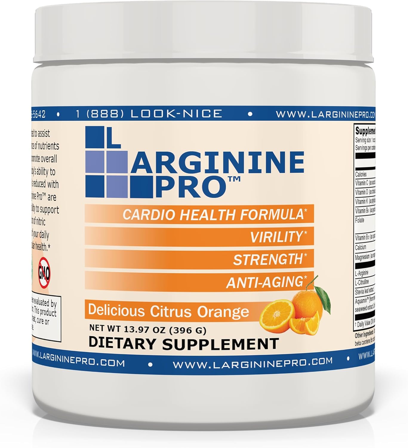 L-ARGININE PRO | 5,500mg L-Arginine Plus L-Citrulline 1,100mg Grape & Orange Powder Drink Mix Supplement for Increased Nitric Oxide Production