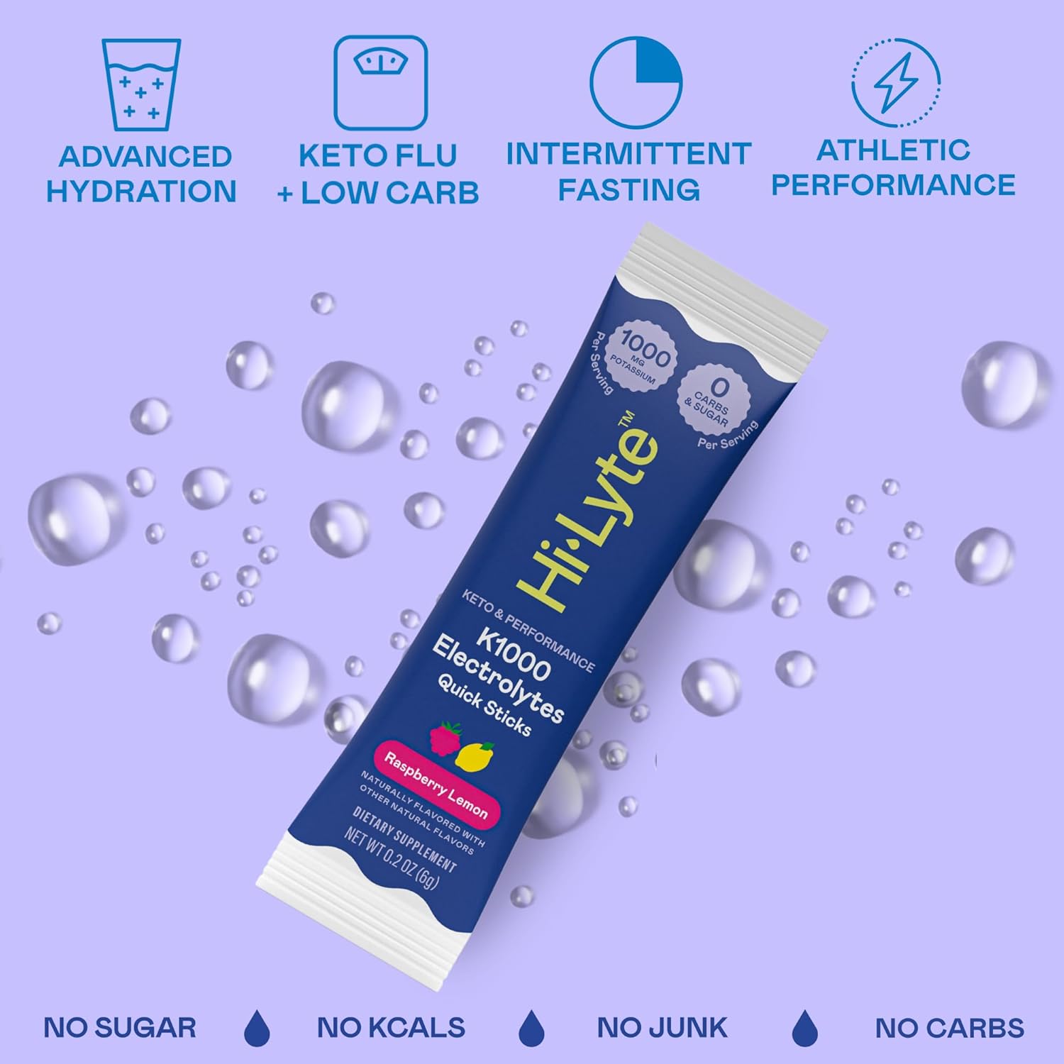 Hi-Lyte K1000 Electrolytes Sticks Raspberry Lemon Keto & Performance, 30 Servings
