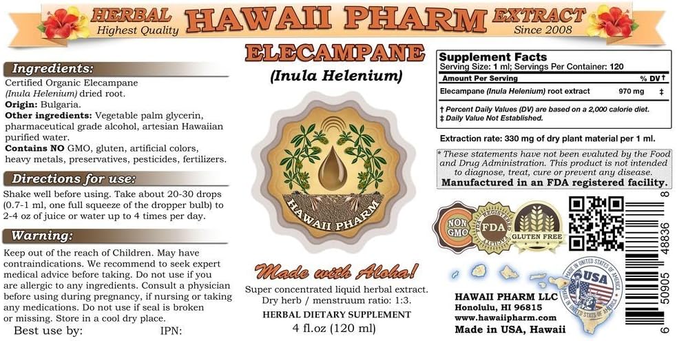 Elecampane Liquid Extract, Organic Elecampane (Inula Helenium) Tincture Supplement 2x32 oz Unfiltered