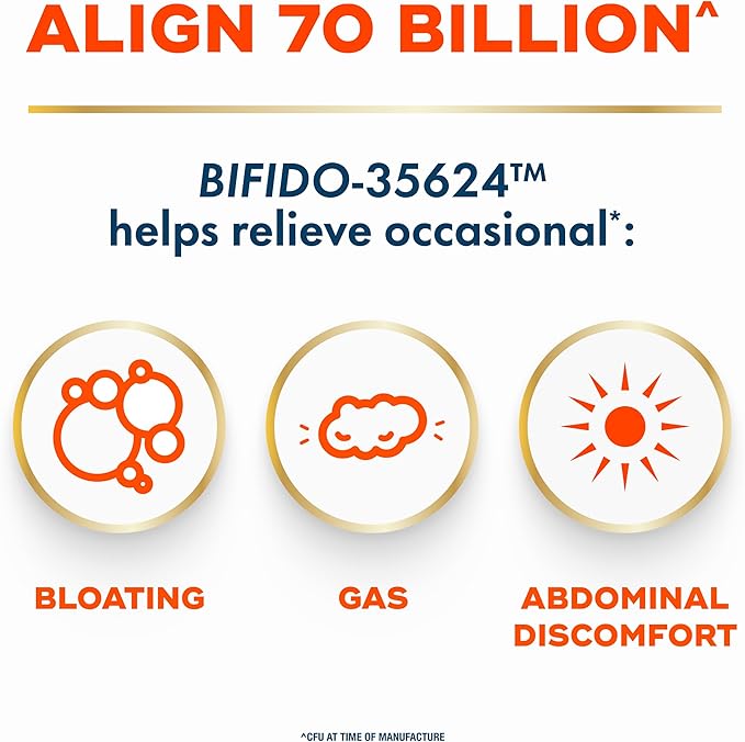 Align Probiotic, 70 Billion CFU, 6 Strain Blend, Probiotics for Women and Men, Daily Probiotics for Digestive Health, Helps Relieve Occasional Bloating & Gas 30 Capsules