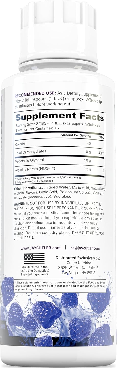 Liquid Pump - Glycerol and Arginine Nitrates for Optimized Pump pre-Workout Liquid Caffeine Free Non stim pre-Workout for Energy and Performance and nictic Oxide Booster | Blue Raspberry Flavor
