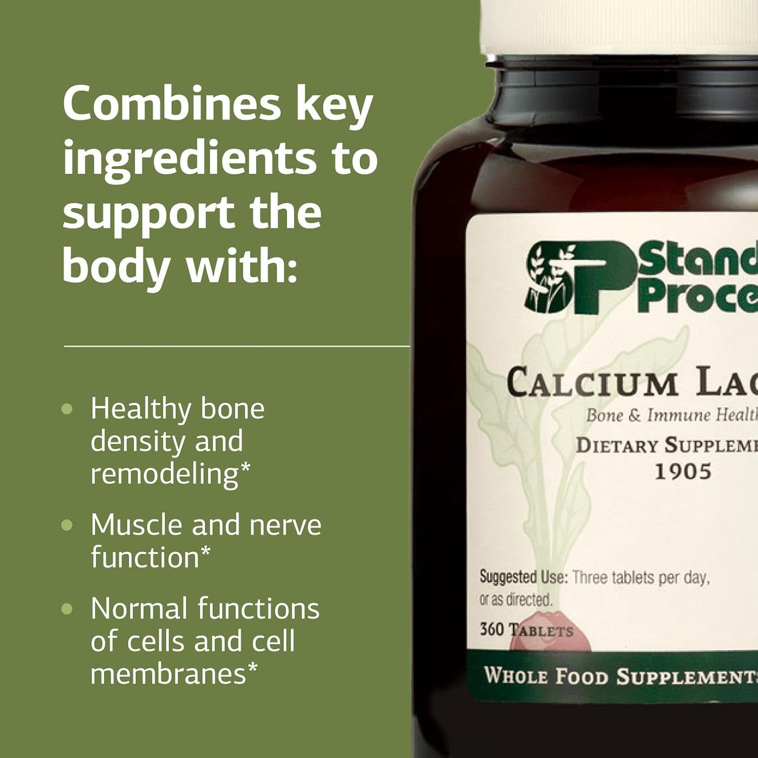 Standard Process Inc. Calcium Lactate - Immune Support and Bone Strength - Bone Health and Muscle Supplement with Magnesium and Calcium - 360 Tablets