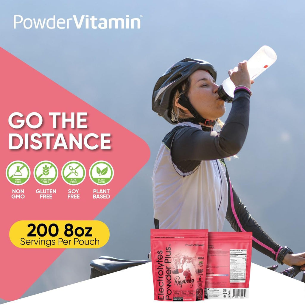 PowderVitamin Electrolytes Powder Plus (100 Servings) Raspberry Electrolyte Powder, Zero Calorie, Keto, 0 Sugar, No Maltodextrin,1000mg Potassium,120mg Calcium,120mg Magnesium, Energy Hydration Powder