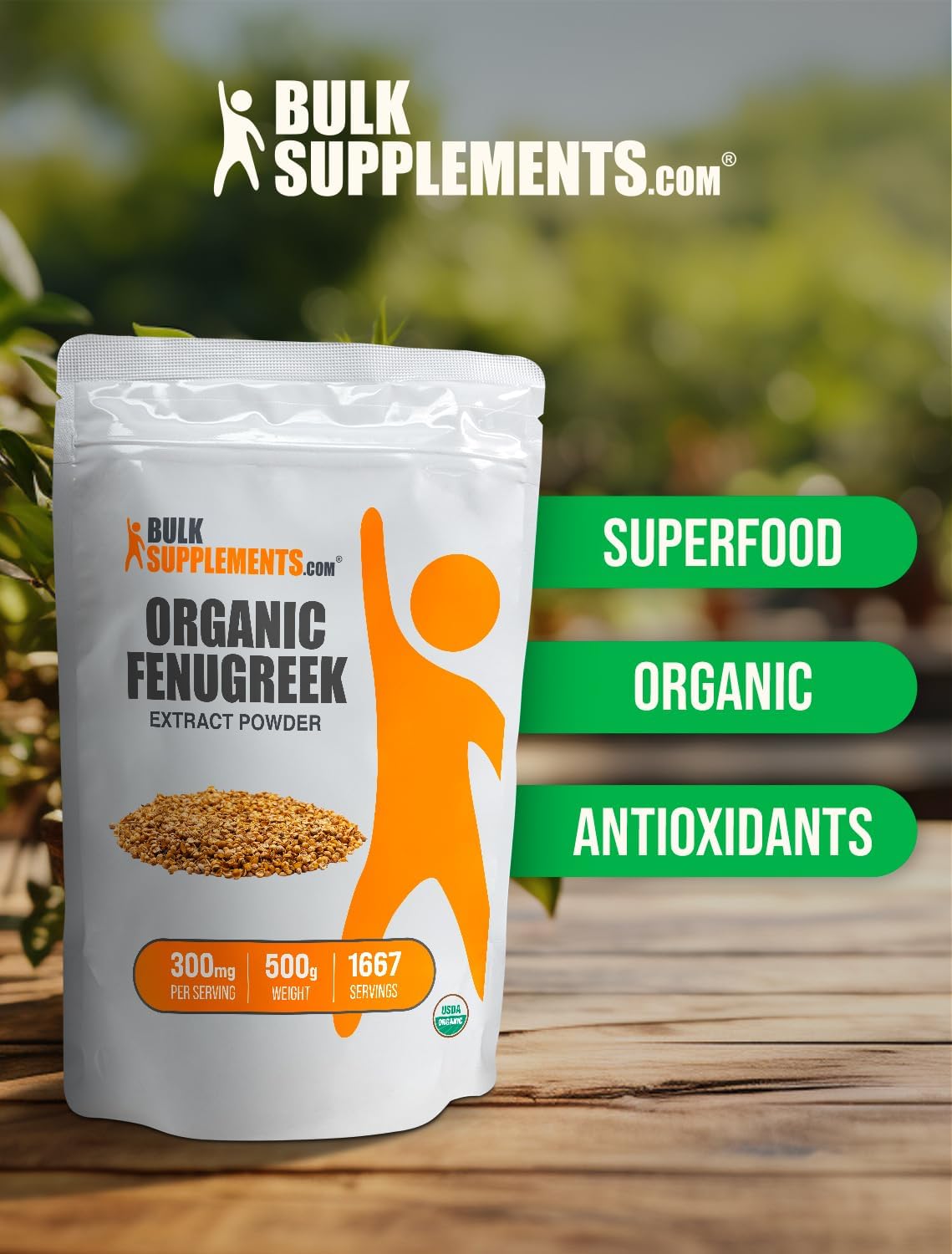 BulkSupplements.com Organic Fenugreek Extract Powder - Herbal Supplement, from Fenugreek Seeds - Gluten Free, 300mg per Serving, 500g (1.1 lbs) (Pack of 1)