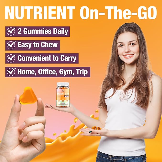 Omega 3 6 7 9 Gummies for Women - Omega 3 Supplement with Sea Buckthorn Oil, Flaxseed Oil, Vitamins E, A & Probiotics - Skin, Eye & Dryness, Chamomile Flavor - 60 Gummies