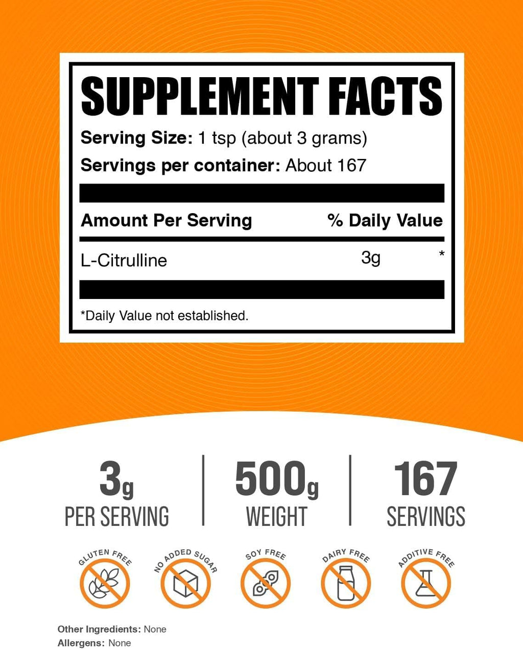 BulkSupplements.com L-Citrulline Powder - Citrulline Supplement, Nitric Oxide Supplement - Unflavored & Gluten Free - 3g per Servings, 500g (1.1 lbs) (Pack of 1)