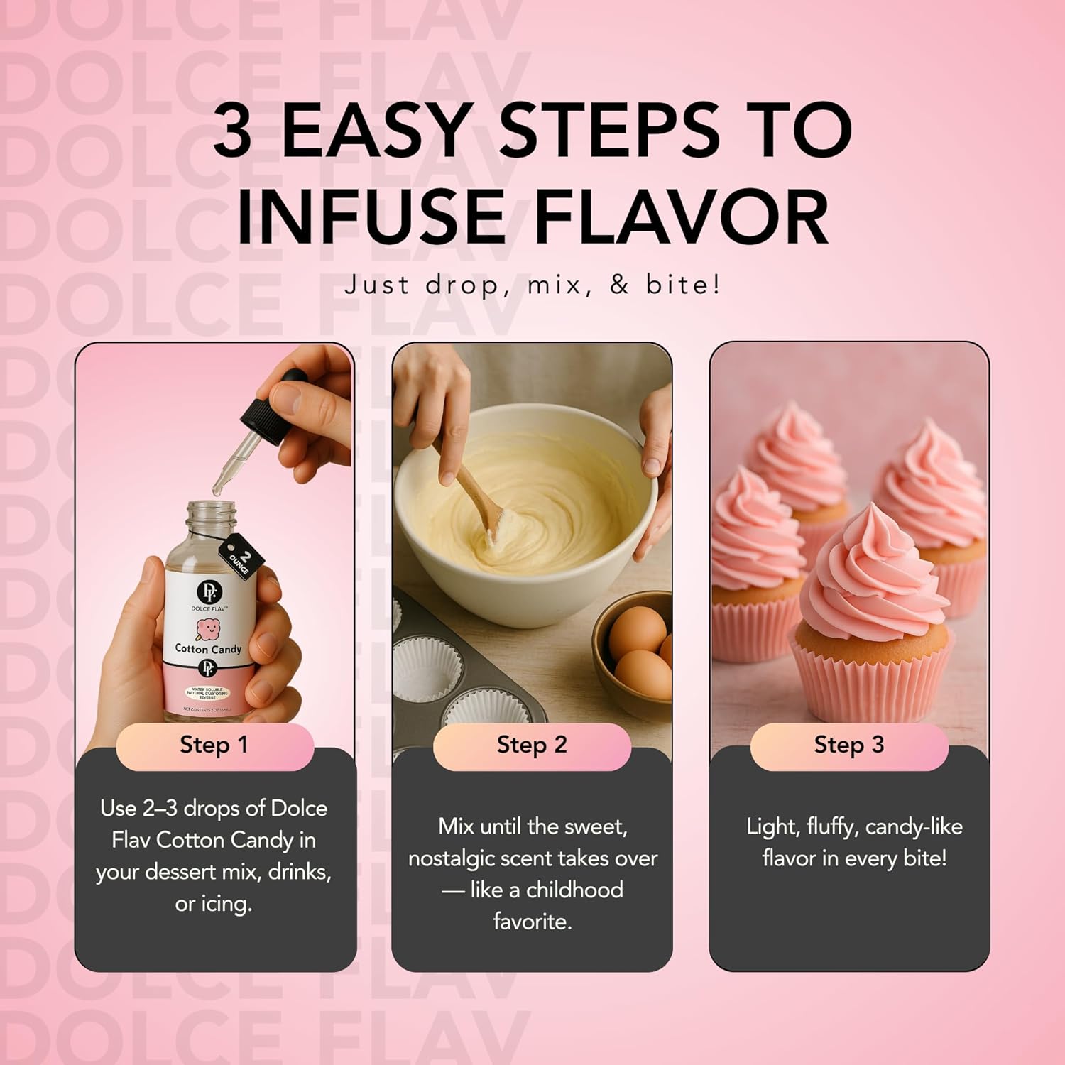 Dolce Flav Natural Cotton Candy Extract – 2 Ounce Water-Soluble Kosher, Sugar-Free, Concentrated Carnival-Style Flavoring for Baking, Frostings & Drinks, Includes Measured Dropper