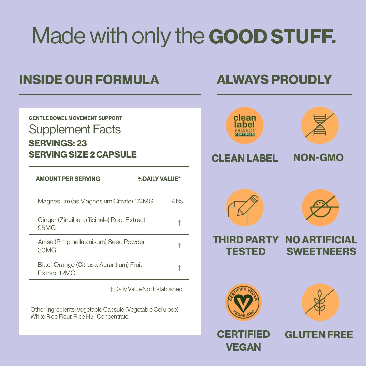 Hilma Gentle Bowel, Occasional Constipation Relief with Magnesium Citrate, Natural and Gentle Laxatives for Constipation w/Magnesium Citrate, Ginger, Anise and Bitter Orange, 46 Vegan Capsules