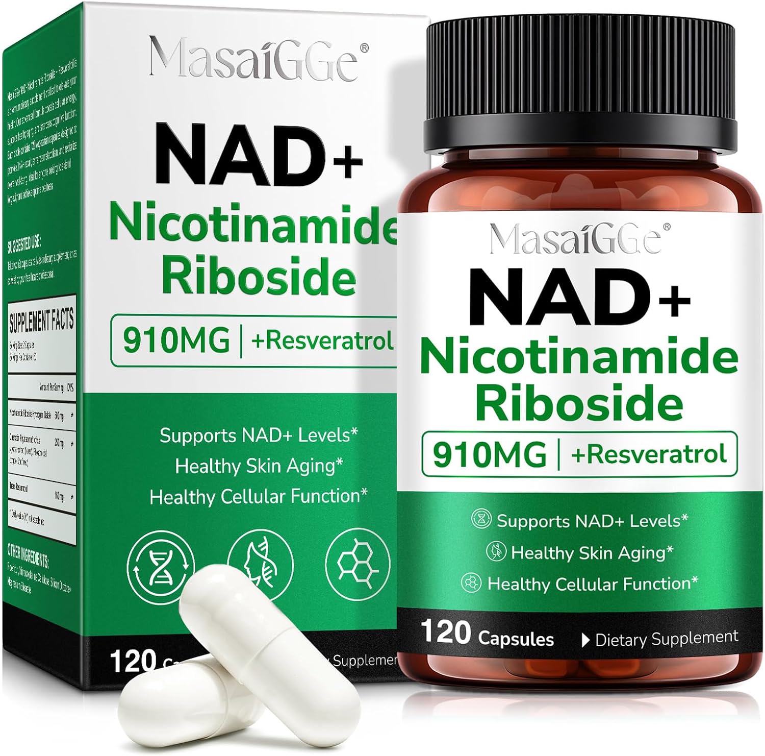 NAD Supplement, NAD Nicotinamide Riboside with Premium Nicotinamide Riboside & Resveratrol, NMNH Supplement Alternative, Health Supplements for Anti-Aging, Energy, Focus - 60 Days Supply