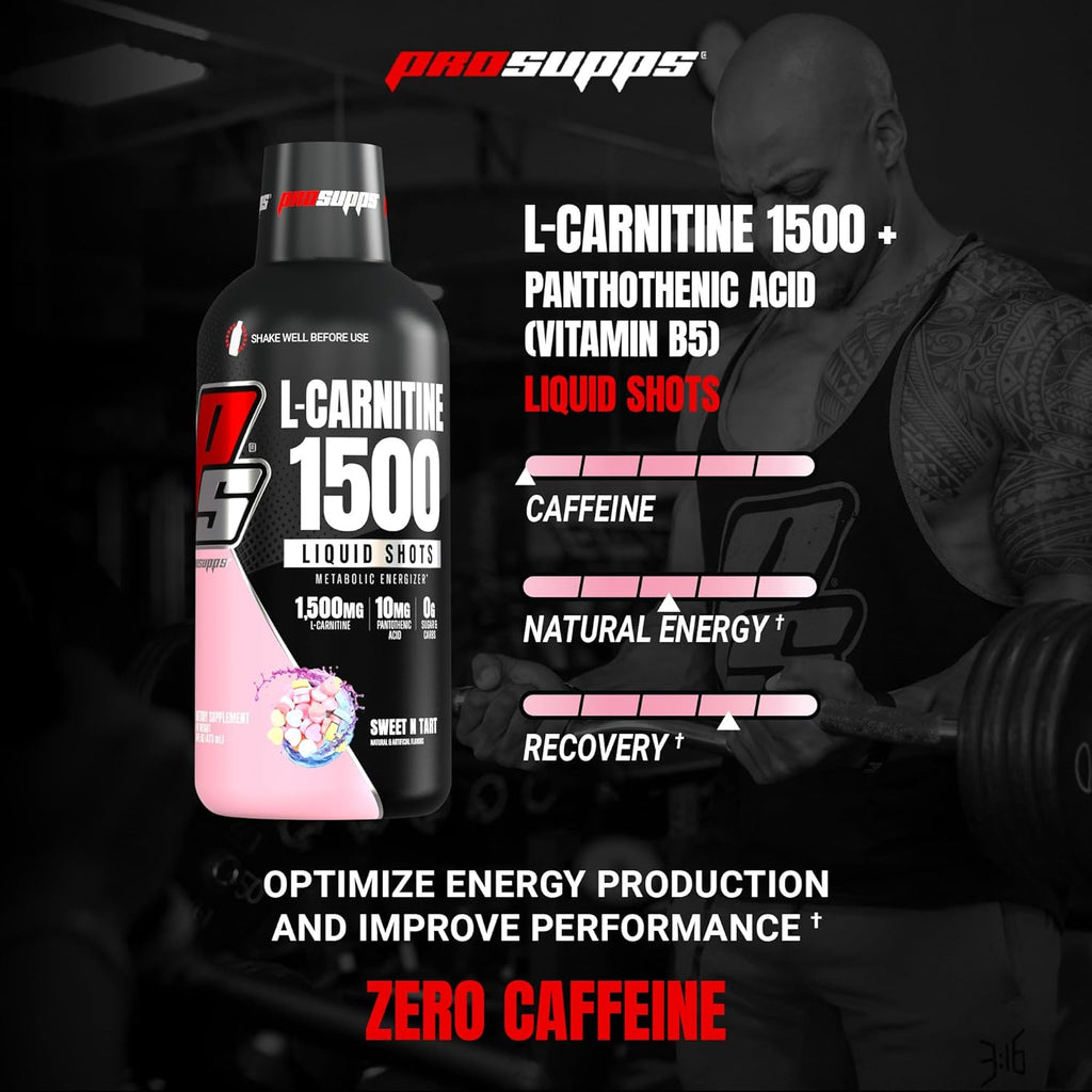 PROSUPPS L-Carnitine Liquid 1500, Stimulant-Free Liquid Shots for Men & Women - Clean Workout Drink for Energy, Performance & Muscle Recovery - No Sugar, No Carbs - 31 Servings, Sweet N-Tart