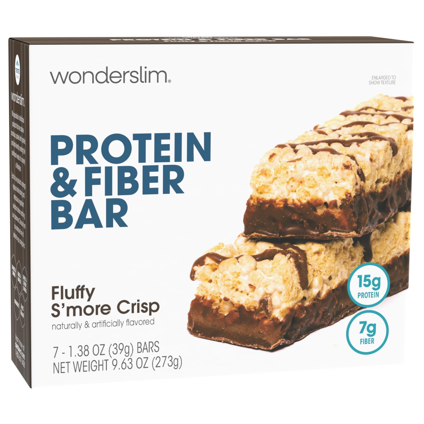 Wonderslim High Fiber Protein Bars, Fluffy S'more Crisp | 15g Protein, 8g Fiber | Low Sugar, Low Carb | Healthy Indulgence | Satisfying, Supports Energy & On-the-Go Convenience, 7 Pack