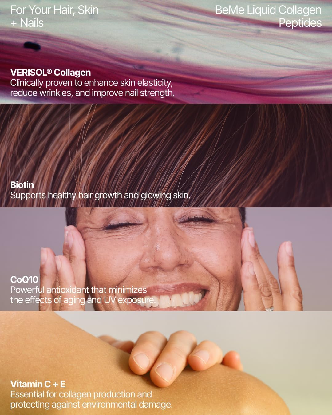 BeMe Liquid Collagen for Women - 2500mg Verisol Collagen Liquid with Biotin, CoQ10 & Vitamin C - Clinically Proven Collagen Peptides for Hair, Skin & Nails - 15 Peach Sachets