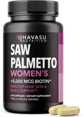 Saw Palmetto for Women with Biotin 5000mcg - Powerful DHT Blocker to Support Hair, Skin, and Nail Health - 120 Count - Vegan, Non-GMO Vitamin for Stronger, Fuller Looking Locks - 2 Month Supply