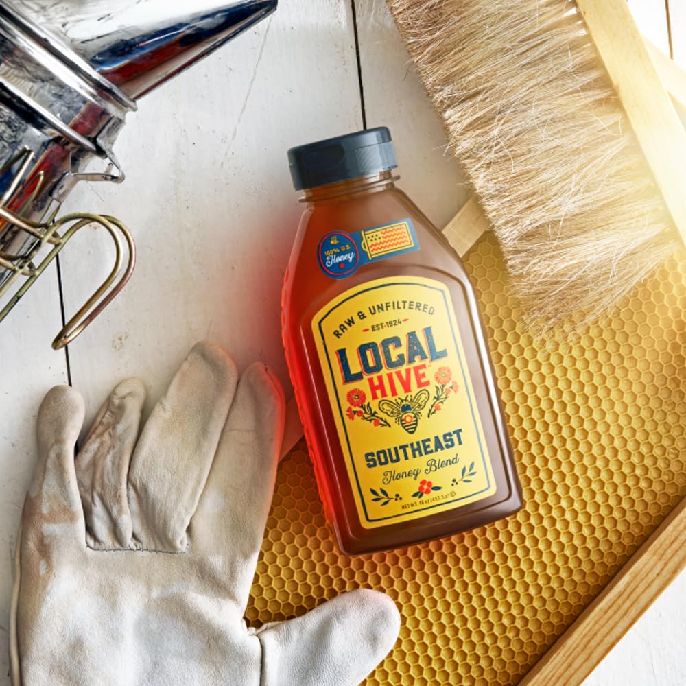 Local Hive Southeast Raw & Unfiltered – 16 oz | 100% Pure U.S. Honey | Natural Sweetener Sourced from American Bees & Beekeepers | Sweet Lightly Spicy Flavor | Ideal for Tea, Baking & Cooking