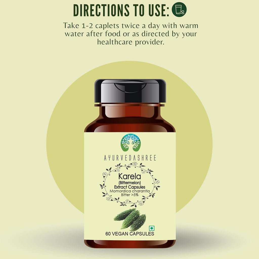 Karela Extract 500mg - 60 Vegetarian Capsules|Momordica Charantia| All Natural | 100% Vegan | Gluten-Free | GMP Certified