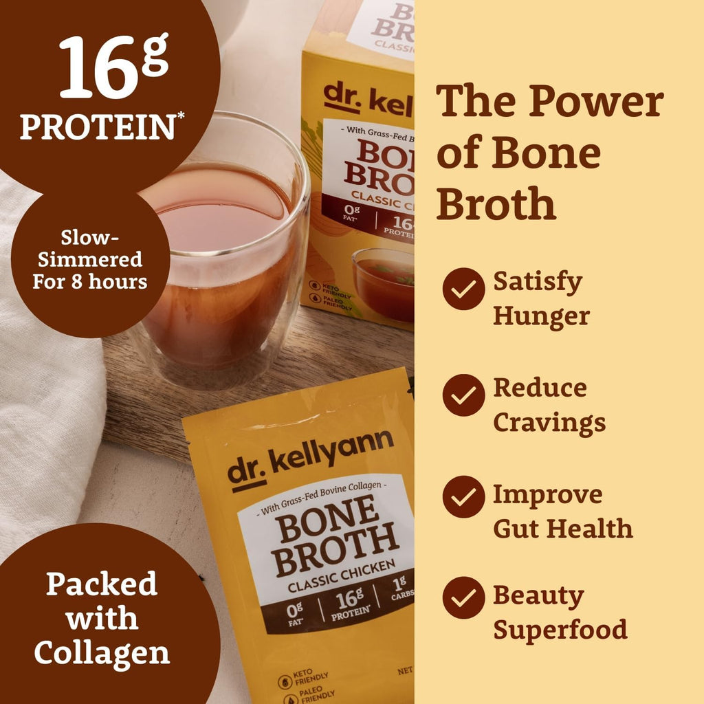 Dr. Kellyann Bone Broth Collagen Powder Packets (7 Servings) – 16g Protein, Grass-Fed Hydrolyzed Collagen, Keto & Paleo-Friendly