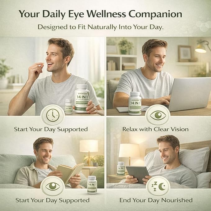 Evervision 14-in-1 Advanced Eye Formula, Daily Eye Nutrition Supplement with Lutein, Zeaxanthin, Saffron & Bilberry Extract, Eye Health Support for Adults – 60 Capsules (1)
