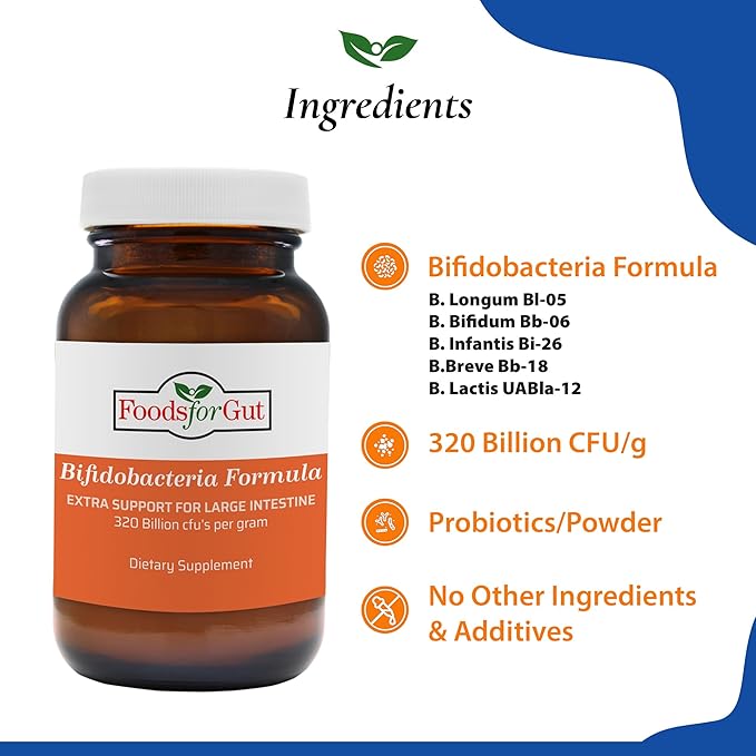 Foods For Gut Bifido Formula 320 Billion cfu's | Made in USA | Direct from Manufacturer | No Third-Party Storage | Digestive & Immune Support | May Help Leaky Gut Repair | 60 Grams (2.11 Oz)