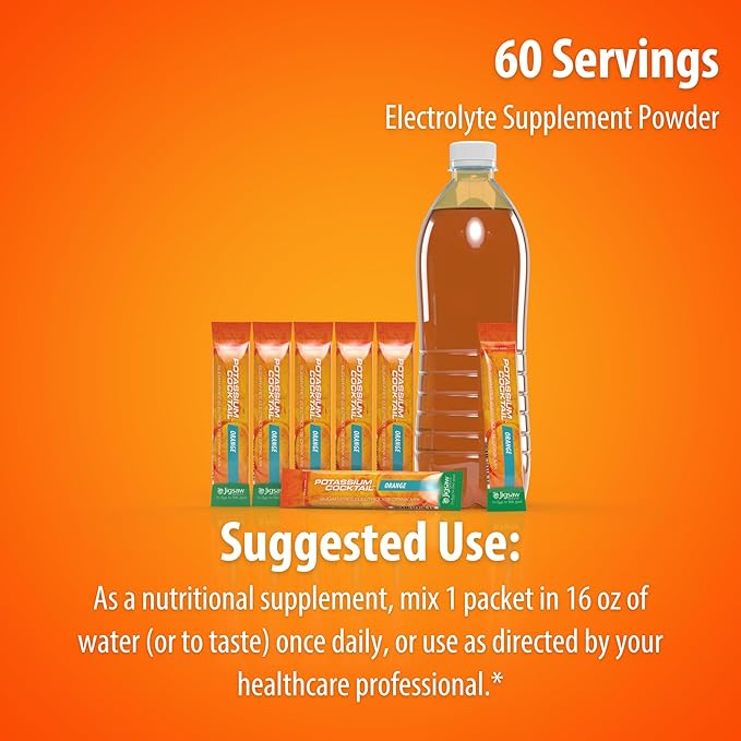 Jigsaw Health Potassium Cocktail | Formerly Pickleball Cocktail | Orange Flavor | 60 Servings (Packets)
