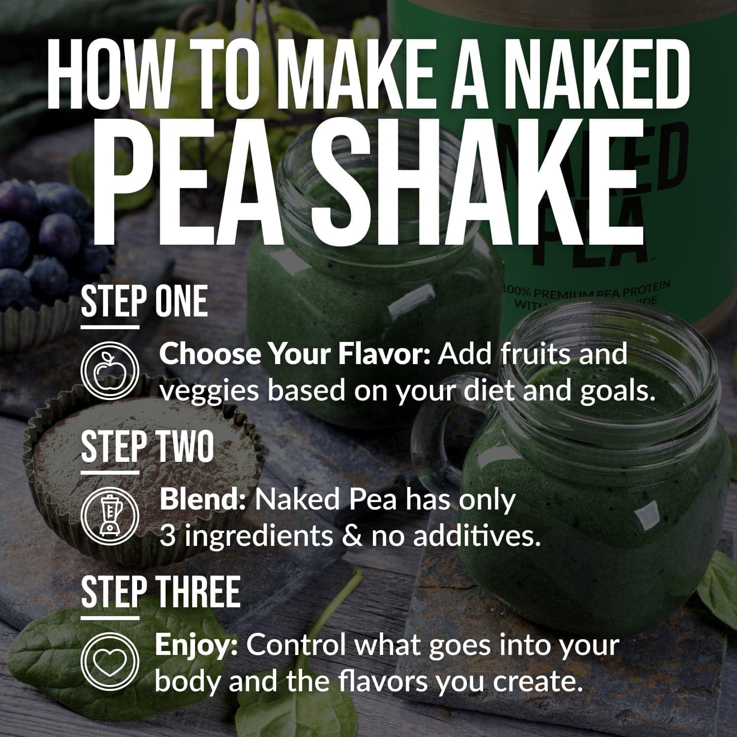 NAKED Vanilla Pea Protein Isolate from North American Farms, Only 3 Ingredients, Vanilla Vegan Protein, Gluten-Free, Soy Free, GMO Free - 2LB