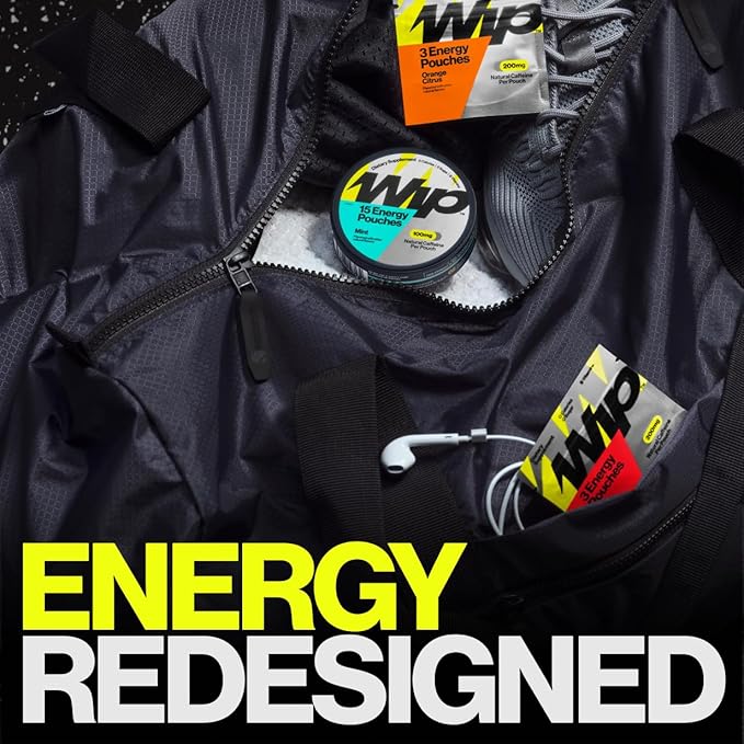 Wip Energy Pouches | 100mg Natural Caffeine | Vitamins and Minerals | Orange Citrus | 15 Pouches Per Can | 3 Cans