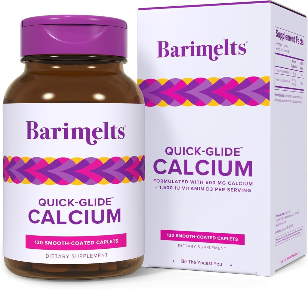 Barimelts Quick-Glide™ Calcium – Easy-to-Swallow Women’s Calcium Supplement with Vitamin D3 – Bone Health & Strength Support – Bioavailable Dicalcium Malate – 120 Smooth-Coated Caplets