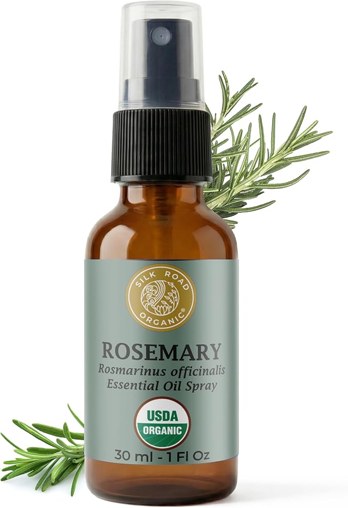 Silk Road Organic Rosemary Essential Oil & Jojoba Spray, USDA Certified, Support Hair Growth & Health – 1 oz. Aromatherapy Spray