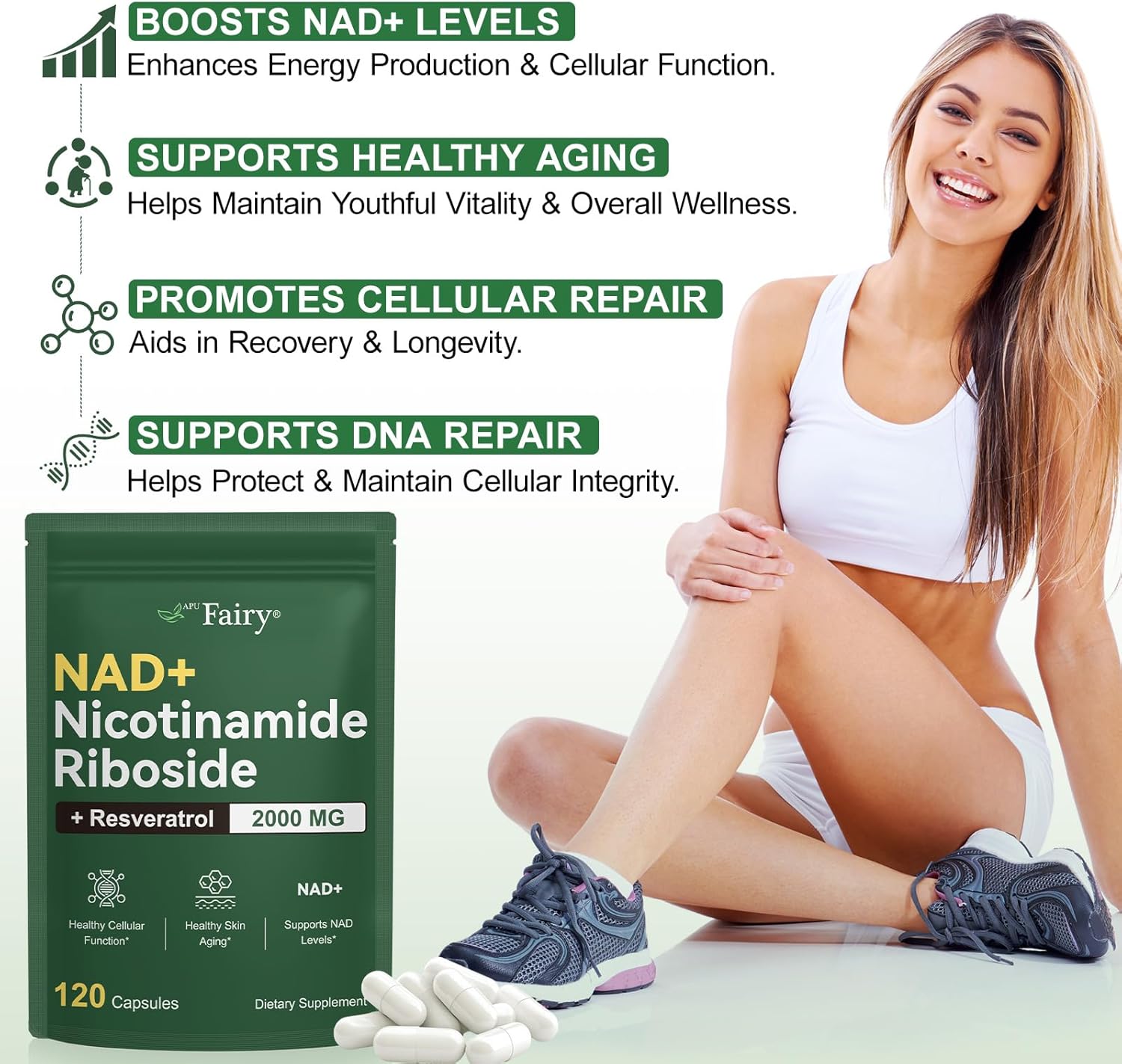 NAD Supplement,NAD Nicotinamide Riboside,Extra Strength NAD Alternative Liposomal,Boost NAD & Resveratrol + for Women & Men,Energy Anti-Aging,Cell Regeneration,120 Capsules sack-120