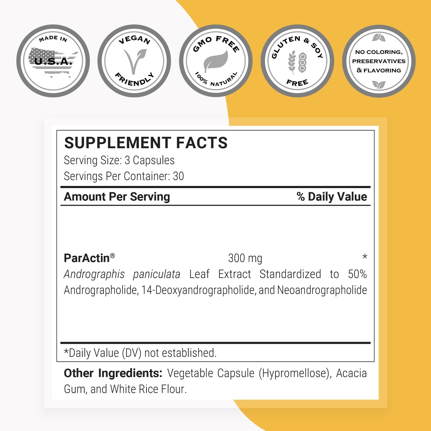 Supersmart - ParActin Supplement 300mg per Day (High Strength) - Andrographis Paniculata | Non-GMO & Gluten Free - 90 Vegetarian Capsules