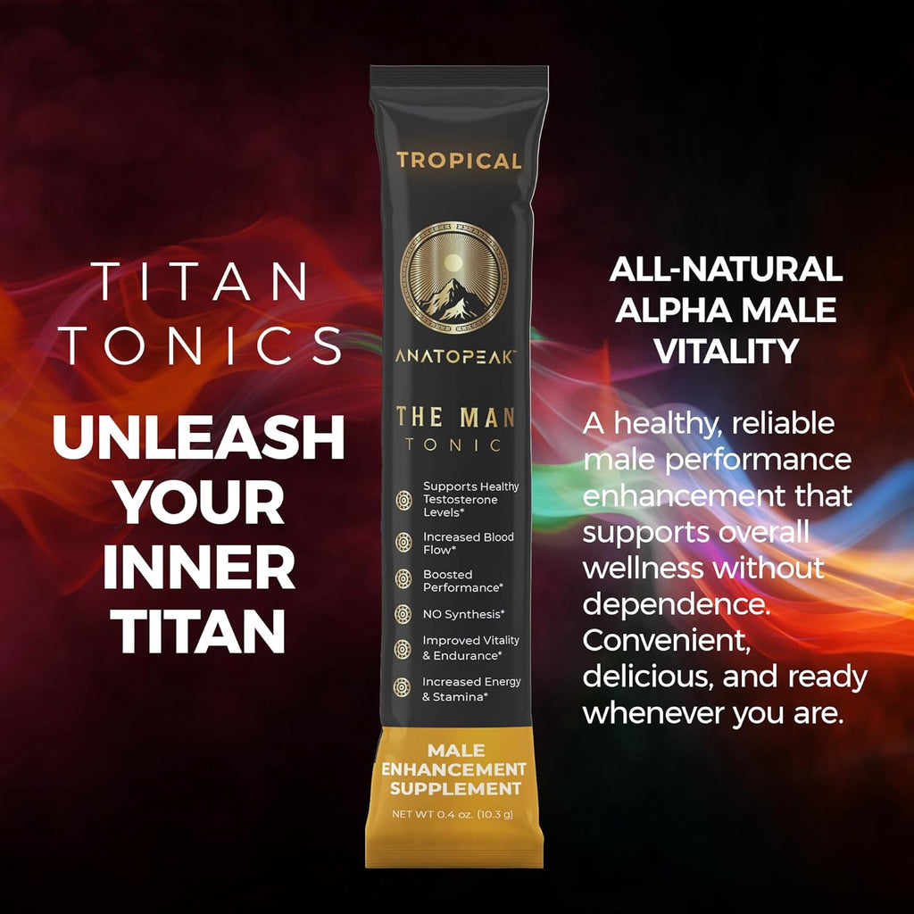 Male Enhancing Supplement Powder – Testosterone Supplement for Men with Tongkat Ali, Maca Root, Horny Goat Weed Powder, Beet Root & L-Citrulline – Nitric Oxide Booster (1 Stick Pack) - Tropical