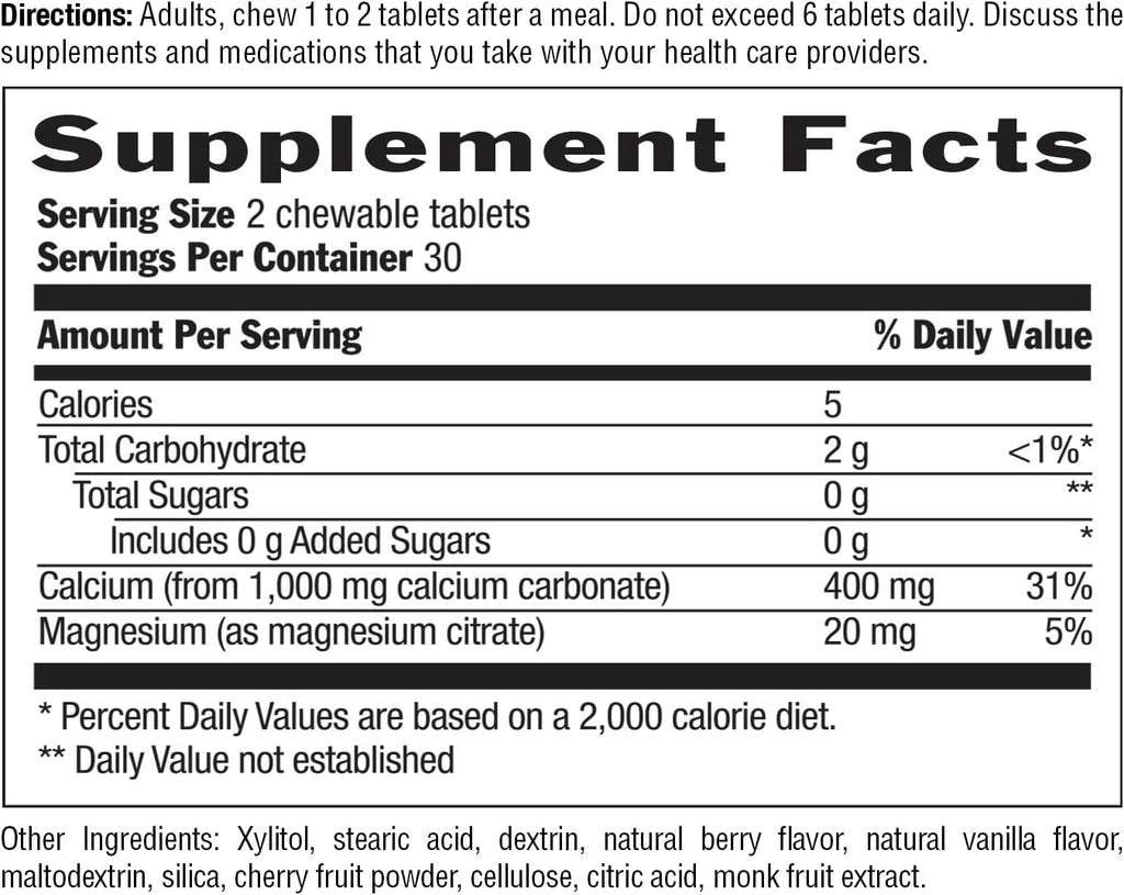 Country Life Acid Rescue Chewable Tablets - Certified Vegan & Gluten-Free Heartburn Relief, 400mg Calcium & Magnesium, Non-GMO, Sugar-Free Berry Flavor, Supports Bone Health, 60 Count