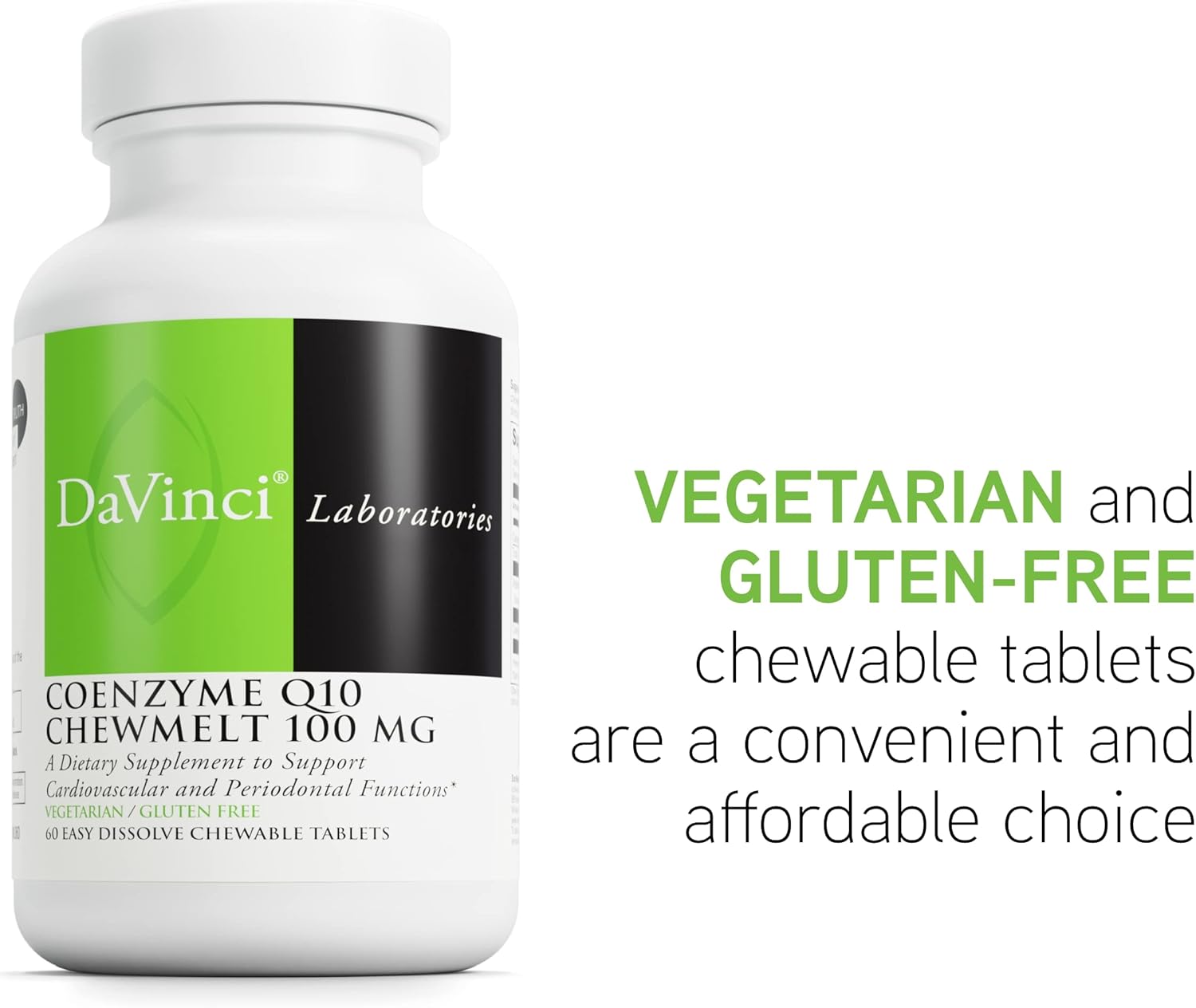 DAVINCI Labs Coenzyme Q10 Chewmelt 100mg - Supports Liver, Brain, Heart Health & More with Vitamin E & CoQ10* - 60 Chewable Tablets