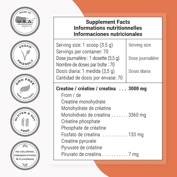 Supersmart - 3-Creatine - with Creatine Monohydrate - Physical Performance & Muscle Stimulator - Increase Faster Post-Exercise Recovery | Non-GMO & Gluten Free - 250 g