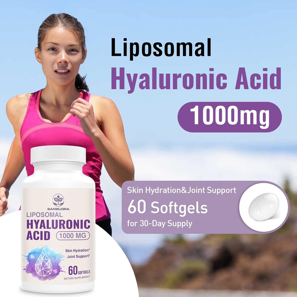 Liposomal Hyaluronic Acid 1000mg, High BioavailabilityHyaluronic Acid Capsules, Dietary Supplement Support Skin and Bones, 180 Capsules (Pack of 3)