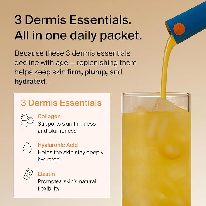 Ownist Triple Collagen Liquid Packets On-The-Go - Peptides with Hydrolyzed Marine Collagen, Elastin, Hyaluronic Acid and Vitamin for Healthy Skin - Orange Flavor - 14 Individual Stick Packs