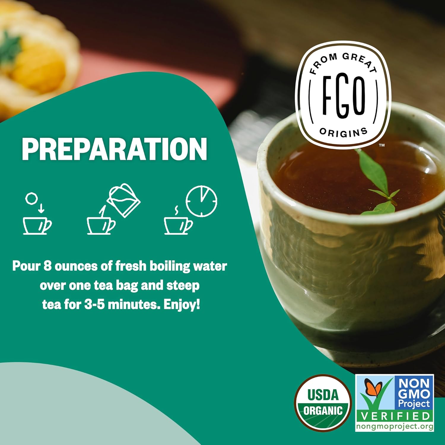 FGO Organic Spearmint Leaf Herbal Tea, 40 Count, Eco-Conscious Tea Bags, Caffeine Free, (Pack of 1)
