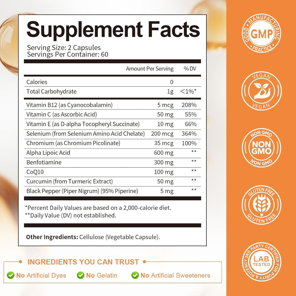 (2 Packs) Alpha Lipoic Acid 600mg with Benfotiamine 300mg - ALA Supplement for Neuropathy Support Nerve Health & Antioxidant, Cell Energy, Metabolism and Anti-Aging, Non-GMO, Gluten Free, Vegan