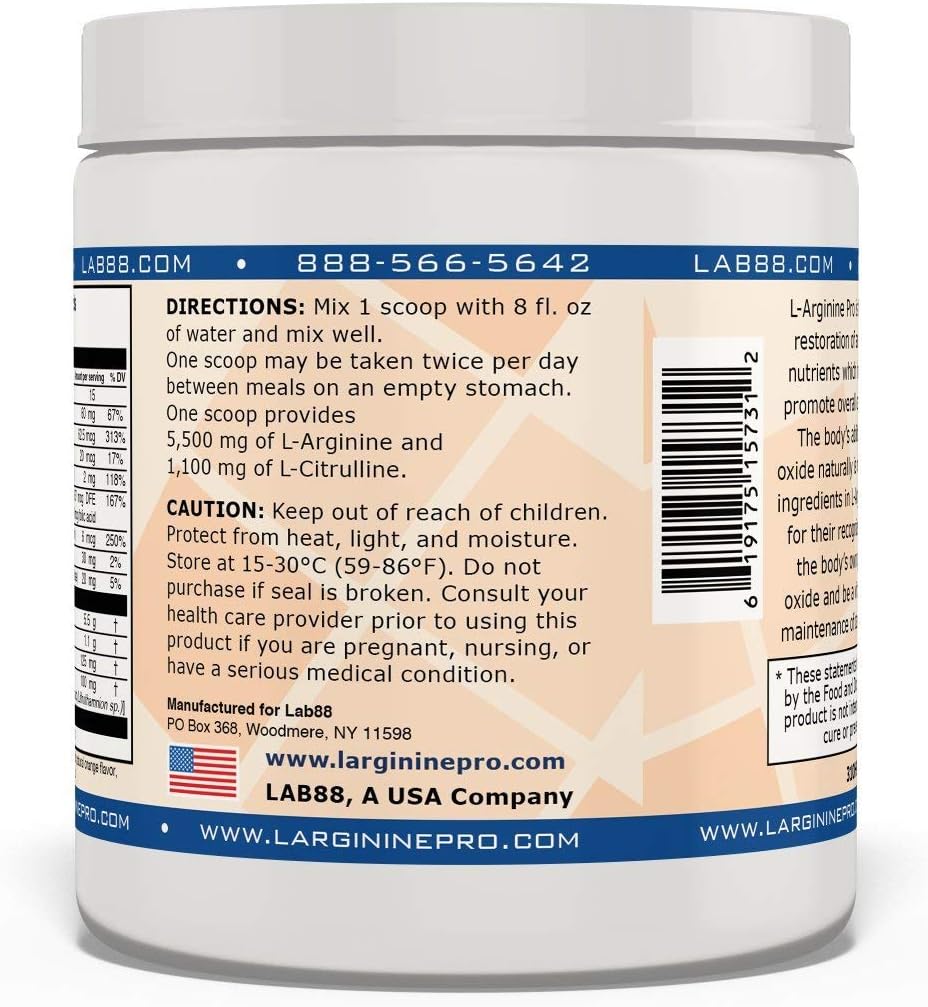 L-ARGININE PRO | 5,500mg L-Arginine Plus L-Citrulline 1,100mg Grape & Orange Powder Drink Mix Supplement for Increased Nitric Oxide Production
