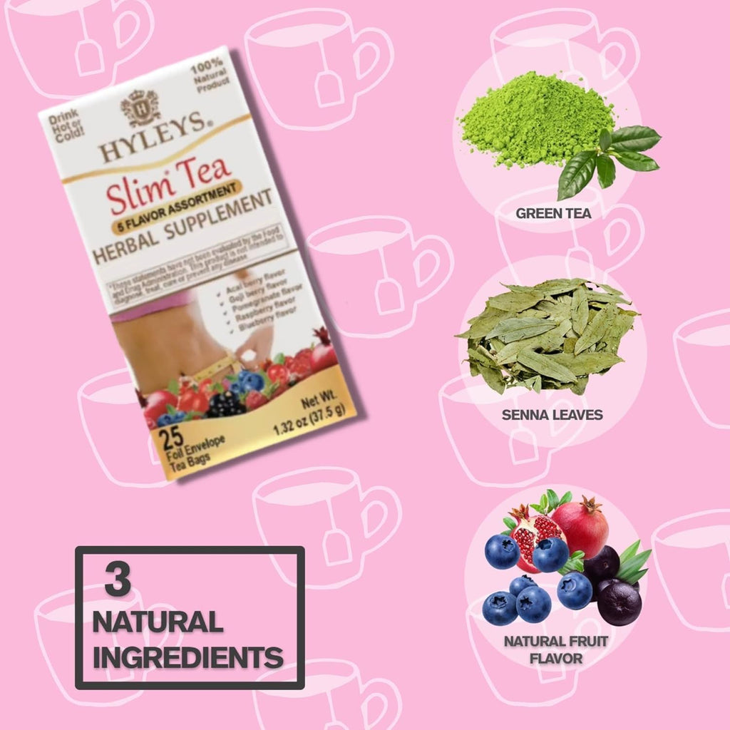 Hyleys Slim Tea 5 Flavor Assortment - Weight Loss Herbal Supplement Cleanse and Detox - 25 Tea Bags (12 Pack)