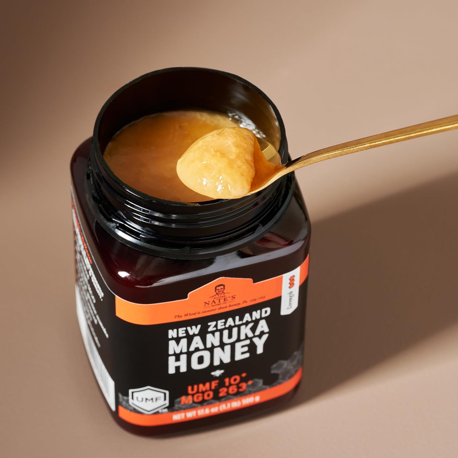 Nate's Raw Manuka Honey New Zealand MGO 263+ | UMF Certified 10+ | 17.6 oz Jar
