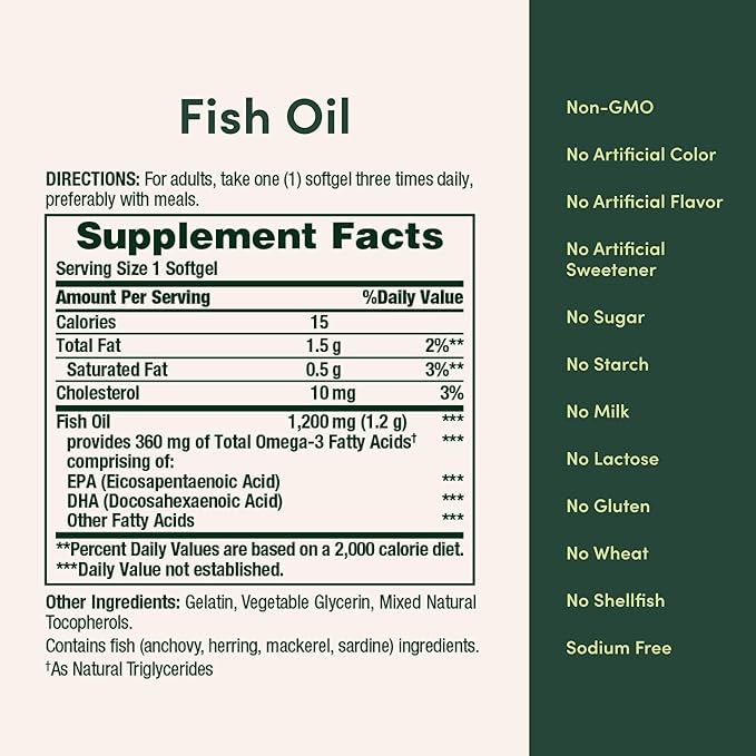 Nature's Bounty Fish Oil Omega 3 Supplements - Supports Heart Health, 1200 Mg Fish Oil, Omega-3, 200 Softgels (Pack of 1)