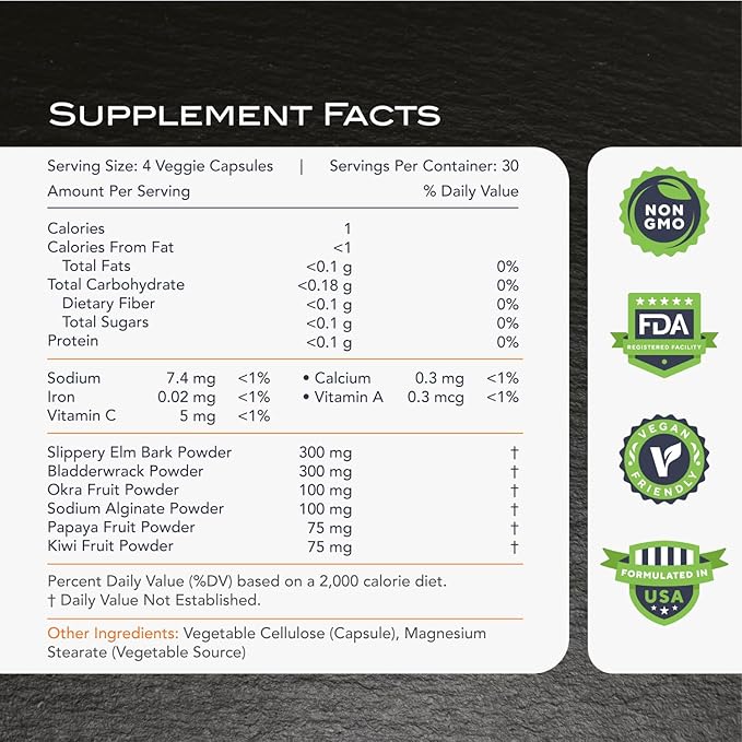 KaraMD Lectin Guard | Colon Cleansing Lectin Blocker | Slippery Elm, Bladderwrack, Sodium Alginate, Okra, Kiwi & Papaya | Gut Health for Women and Men, Non-GMO & Gluten Free 30 Capsules